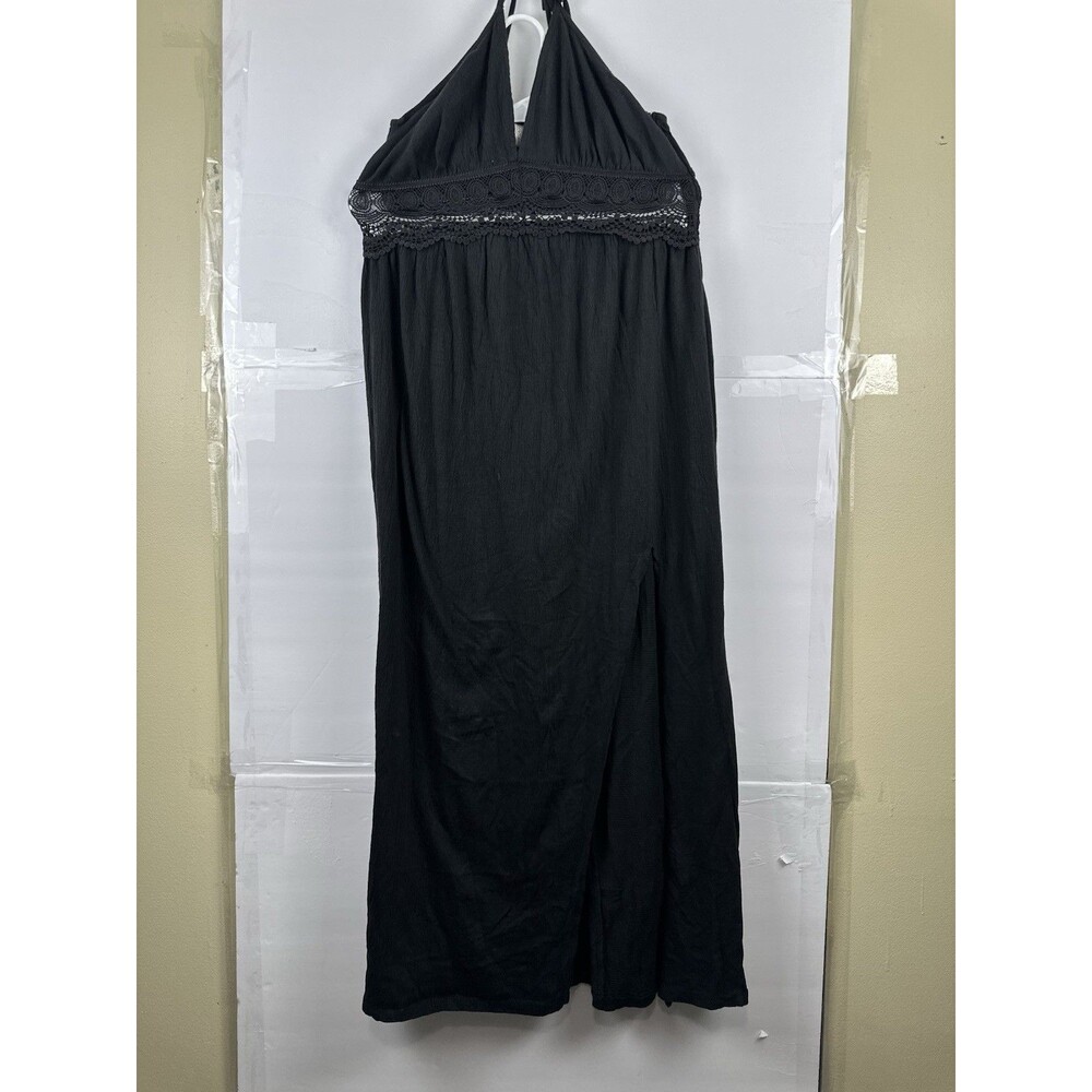 ASOS Black Cotton Lace Trim Halter Tie Neck Maxi Dress Size UK 12 US 8